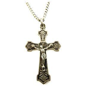 Rose Crucifix Cross Pendant on Chain Necklace